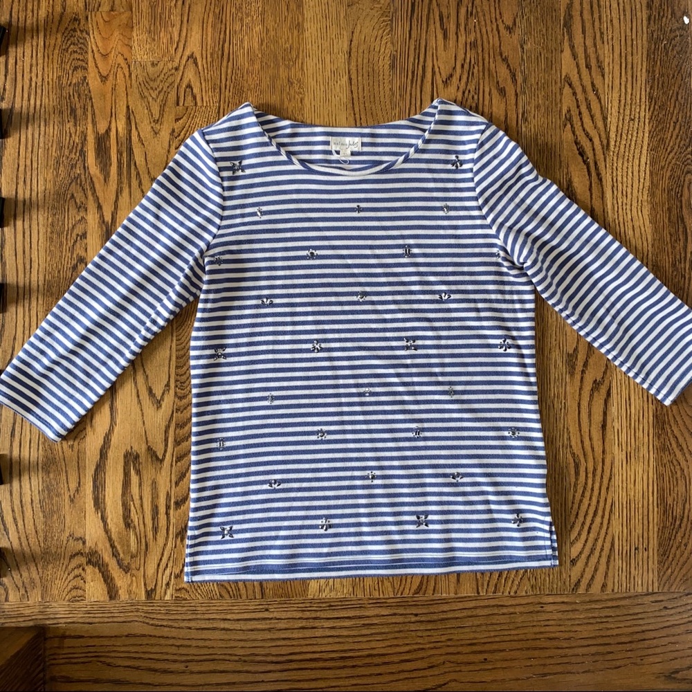 Maison Jules 3/4 sleeve navy striped top M